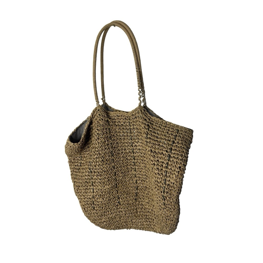 HEARTH & HAND with MAGNOLIA  Tan Woven‎  straw Tote Bag fabric lined  12x13 - Picture 2 of 2